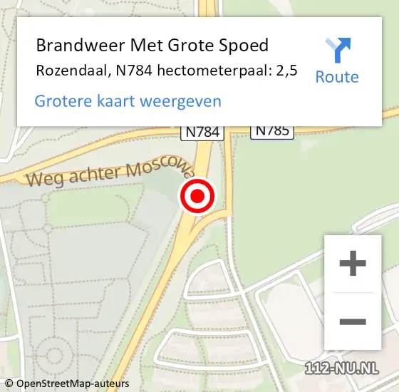 Locatie op kaart van de 112 melding: Brandweer Met Grote Spoed Naar Rozendaal, N784 hectometerpaal: 2,5 op 23 juli 2023 13:38