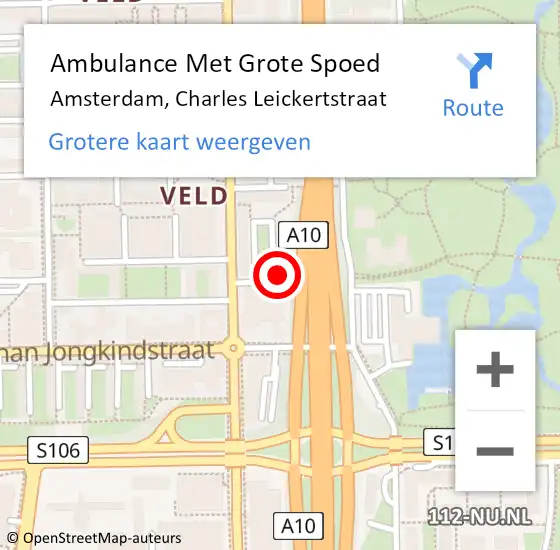 Locatie op kaart van de 112 melding: Ambulance Met Grote Spoed Naar Amsterdam, Charles Leickertstraat op 24 juli 2023 13:58