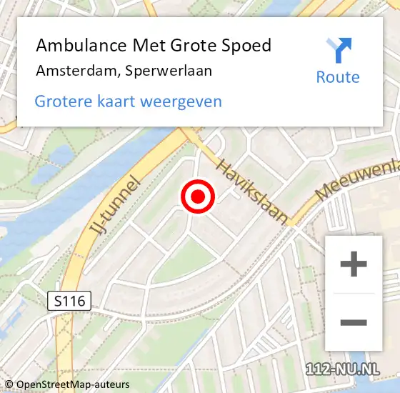 Locatie op kaart van de 112 melding: Ambulance Met Grote Spoed Naar Amsterdam, Sperwerlaan op 26 juli 2023 07:54