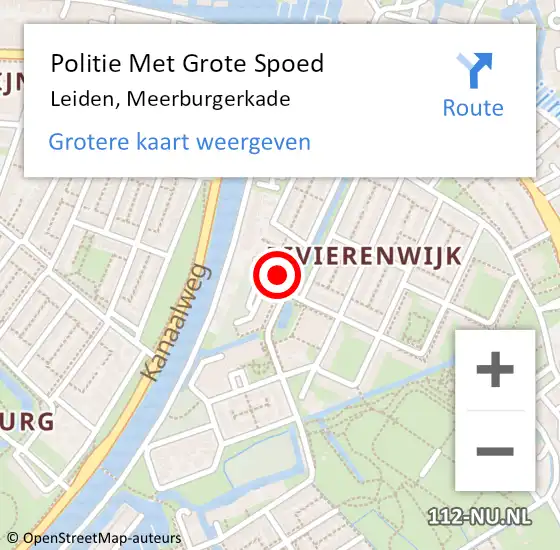 Locatie op kaart van de 112 melding: Politie Met Grote Spoed Naar Leiden, Meerburgerkade op 4 augustus 2023 14:07