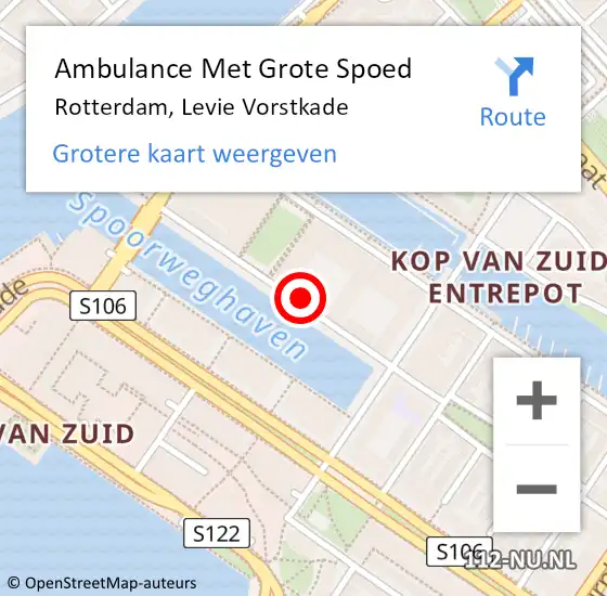Locatie op kaart van de 112 melding: Ambulance Met Grote Spoed Naar Rotterdam, Levie Vorstkade op 5 augustus 2023 23:59