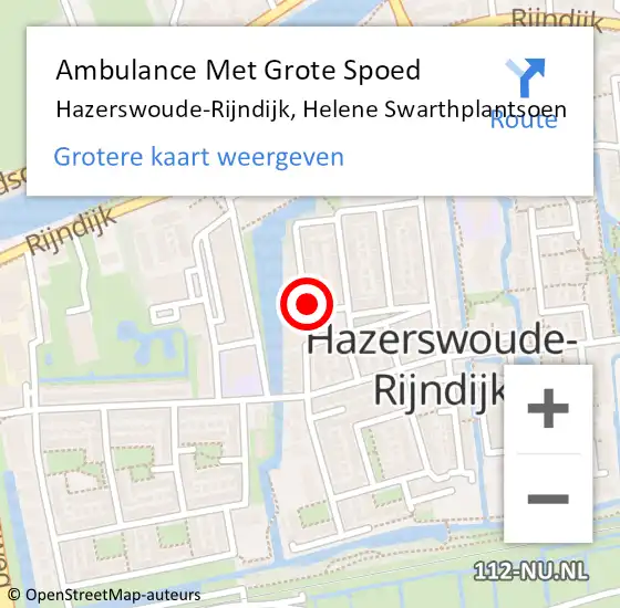 Locatie op kaart van de 112 melding: Ambulance Met Grote Spoed Naar Hazerswoude-Rijndijk, Helene Swarthplantsoen op 11 augustus 2023 05:56