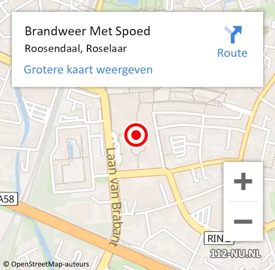 Locatie op kaart van de 112 melding: Brandweer Met Spoed Naar Roosendaal, Roselaar op 20 augustus 2023 11:52