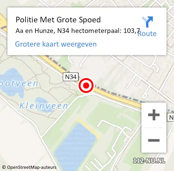 Locatie op kaart van de 112 melding: Politie Met Grote Spoed Naar Aa en Hunze, N34 hectometerpaal: 103,7 op 21 augustus 2023 15:45