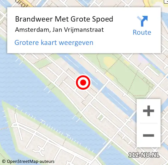 Locatie op kaart van de 112 melding: Brandweer Met Grote Spoed Naar Amsterdam, Jan Vrijmanstraat op 2 september 2023 01:09