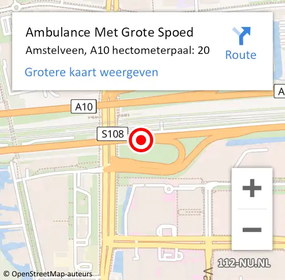 Locatie op kaart van de 112 melding: Ambulance Met Grote Spoed Naar Amstelveen, A10 hectometerpaal: 20 op 6 september 2023 16:31