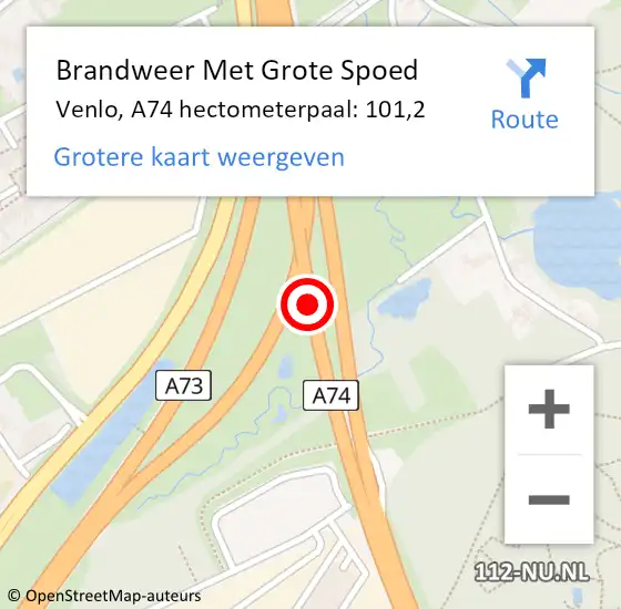 Locatie op kaart van de 112 melding: Brandweer Met Grote Spoed Naar Venlo, A74 hectometerpaal: 101,2 op 10 september 2023 11:48