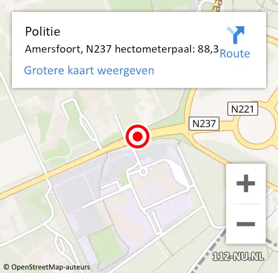 Locatie op kaart van de 112 melding: Politie Amersfoort, N237 hectometerpaal: 88,3 op 12 september 2023 14:16