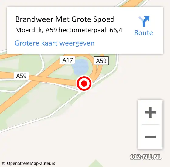 Locatie op kaart van de 112 melding: Brandweer Met Grote Spoed Naar Moerdijk, A59 hectometerpaal: 66,4 op 14 september 2023 00:37