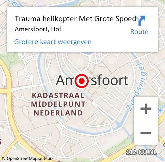 Locatie op kaart van de 112 melding: Trauma helikopter Met Grote Spoed Naar Amersfoort, Hof op 16 september 2023 21:49