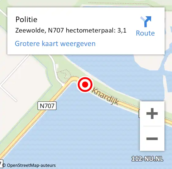 Locatie op kaart van de 112 melding: Politie Zeewolde, N707 hectometerpaal: 3,1 op 20 september 2023 07:39