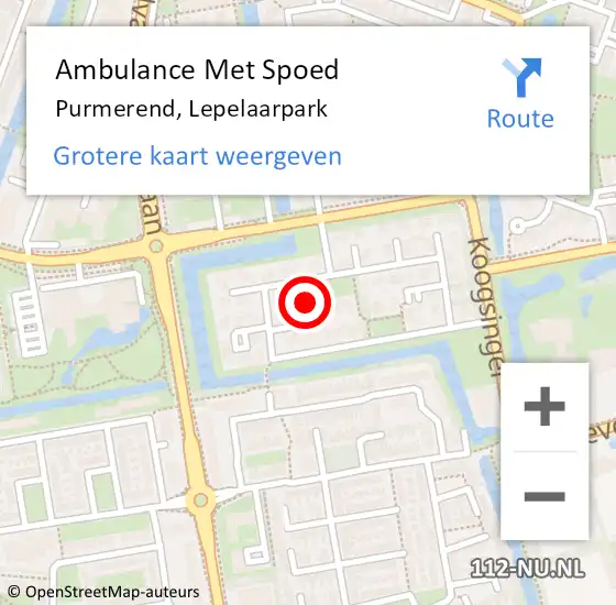 Locatie op kaart van de 112 melding: Ambulance Met Spoed Naar Purmerend, Lepelaarpark op 21 september 2023 19:20