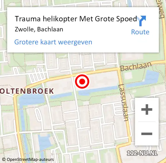 Locatie op kaart van de 112 melding: Trauma helikopter Met Grote Spoed Naar Zwolle, Bachlaan op 22 september 2023 11:38