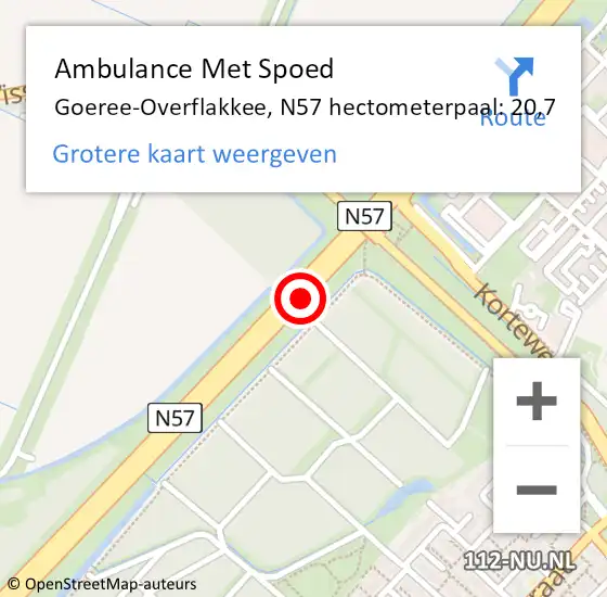 Locatie op kaart van de 112 melding: Ambulance Met Spoed Naar Goeree-Overflakkee, N57 hectometerpaal: 20,7 op 23 september 2023 07:44