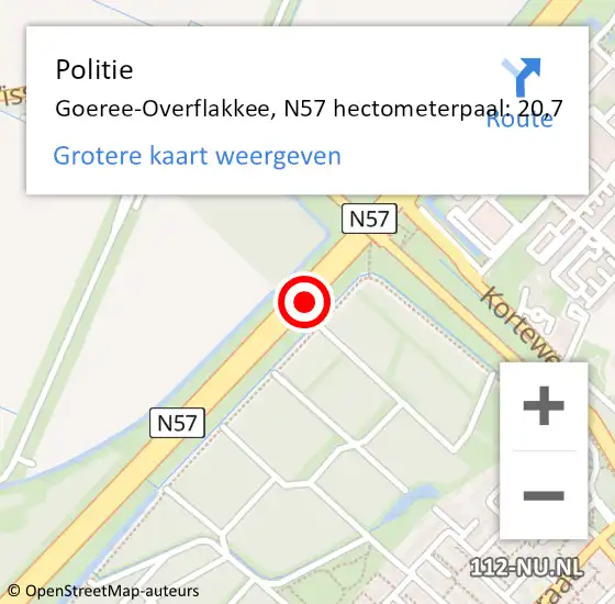 Locatie op kaart van de 112 melding: Politie Goeree-Overflakkee, N57 hectometerpaal: 20,7 op 23 september 2023 07:46
