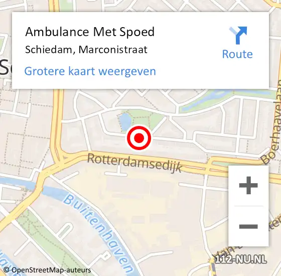 Locatie op kaart van de 112 melding: Ambulance Met Spoed Naar Schiedam, Marconistraat op 27 september 2023 16:10