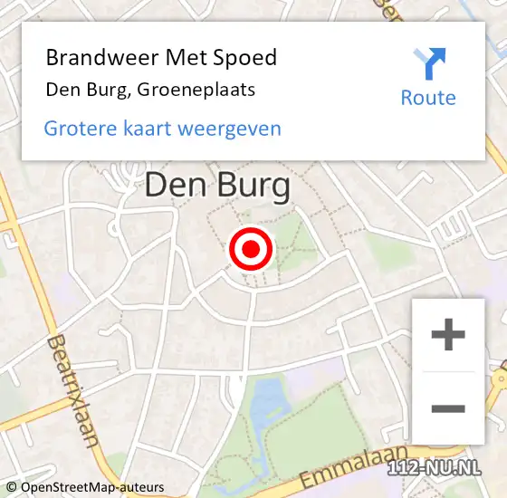 Locatie op kaart van de 112 melding: Brandweer Met Spoed Naar Den Burg, Groeneplaats op 10 oktober 2023 05:23