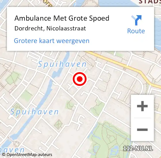 Locatie op kaart van de 112 melding: Ambulance Met Grote Spoed Naar Dordrecht, Nicolaasstraat op 22 oktober 2023 18:58