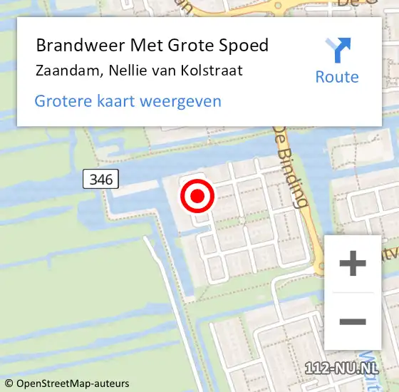 Locatie op kaart van de 112 melding: Brandweer Met Grote Spoed Naar Zaandam, Nellie van Kolstraat op 29 oktober 2023 04:33