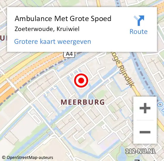 Locatie op kaart van de 112 melding: Ambulance Met Grote Spoed Naar Zoeterwoude, Kruiwiel op 30 oktober 2023 06:42