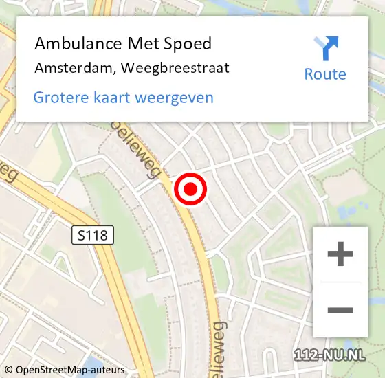 Locatie op kaart van de 112 melding: Ambulance Met Spoed Naar Amsterdam, Weegbreestraat op 30 oktober 2023 14:59