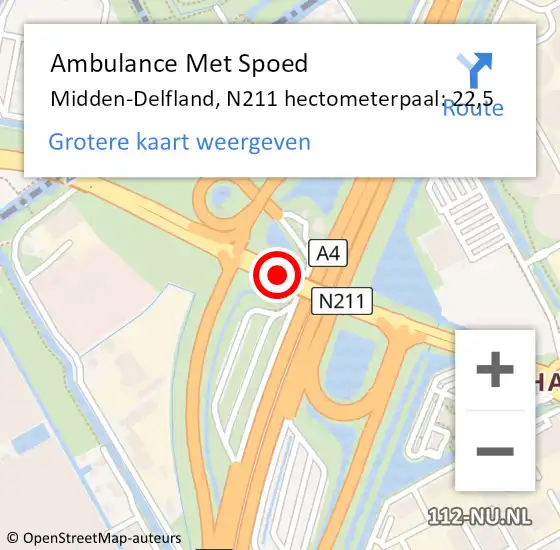 Locatie op kaart van de 112 melding: Ambulance Met Spoed Naar Midden-Delfland, N211 hectometerpaal: 22,5 op 1 november 2023 07:09
