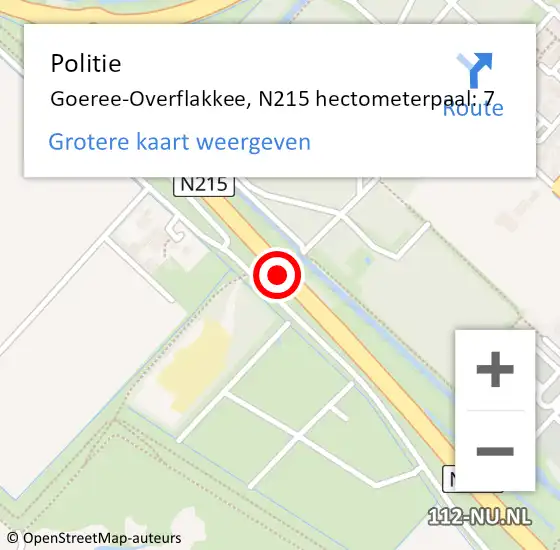 Locatie op kaart van de 112 melding: Politie Goeree-Overflakkee, N215 hectometerpaal: 7 op 1 november 2023 20:51