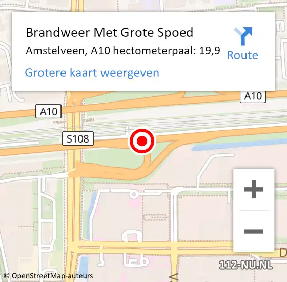 Locatie op kaart van de 112 melding: Brandweer Met Grote Spoed Naar Amstelveen, A10 hectometerpaal: 19,9 op 2 november 2023 18:52