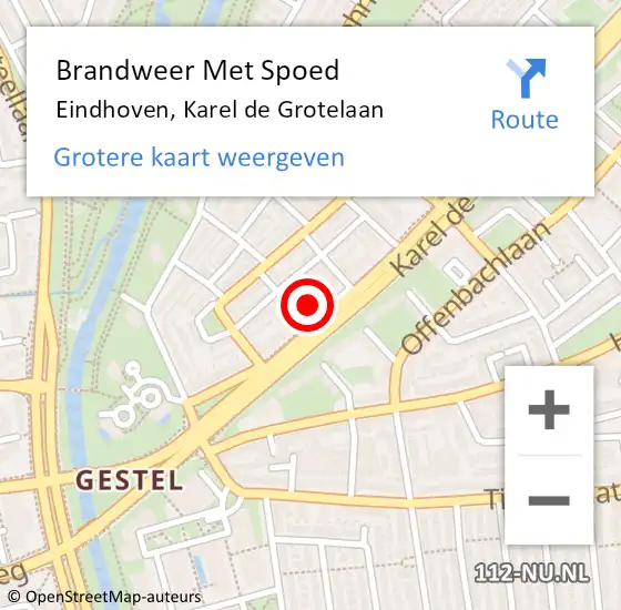 Locatie op kaart van de 112 melding: Brandweer Met Spoed Naar Eindhoven, Karel de Grotelaan op 2 november 2023 19:21