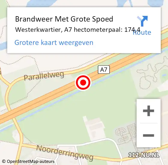 Locatie op kaart van de 112 melding: Brandweer Met Grote Spoed Naar Westerkwartier, A7 hectometerpaal: 174,4 op 3 november 2023 16:10