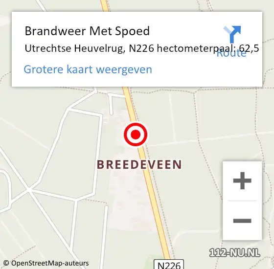 Locatie op kaart van de 112 melding: Brandweer Met Spoed Naar Utrechtse Heuvelrug, N226 hectometerpaal: 62,5 op 5 november 2023 14:18