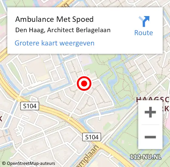 Locatie op kaart van de 112 melding: Ambulance Met Spoed Naar Den Haag, Architect Berlagelaan op 6 november 2023 09:20