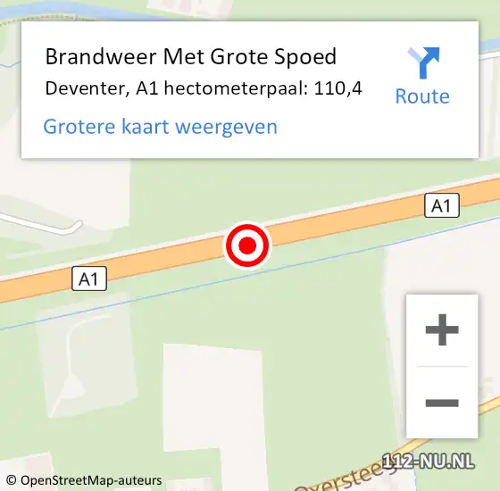 Locatie op kaart van de 112 melding: Brandweer Met Grote Spoed Naar Deventer, A1 hectometerpaal: 110,4 op 16 november 2023 16:32