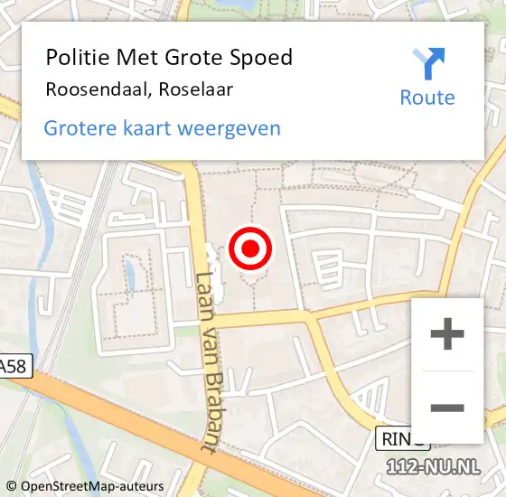 Locatie op kaart van de 112 melding: Politie Met Grote Spoed Naar Roosendaal, Roselaar op 19 november 2023 16:43