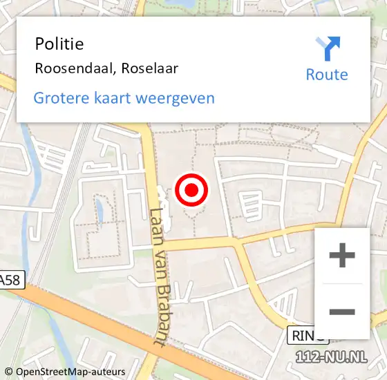 Locatie op kaart van de 112 melding: Politie Roosendaal, Roselaar op 19 november 2023 16:43