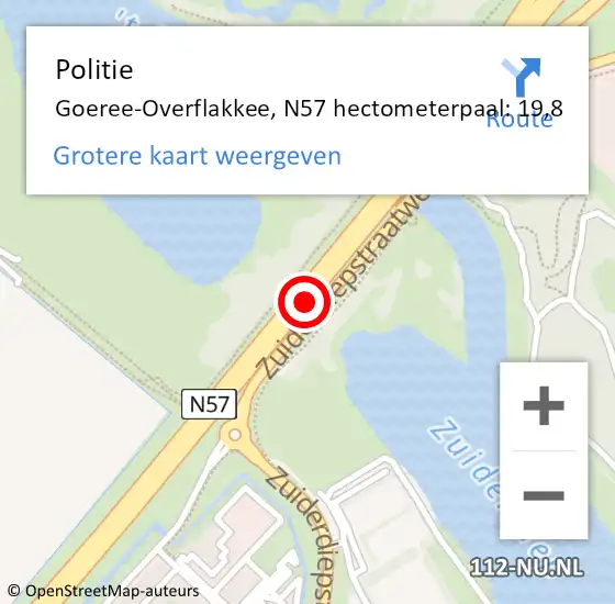 Locatie op kaart van de 112 melding: Politie Goeree-Overflakkee, N57 hectometerpaal: 19,8 op 20 november 2023 21:26