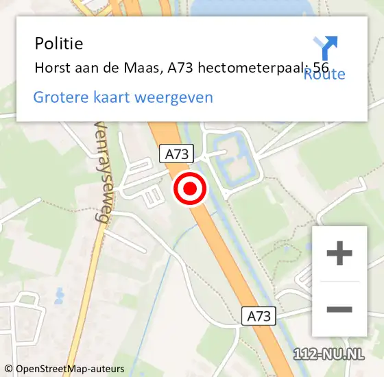 Locatie op kaart van de 112 melding: Politie Horst aan de Maas, A73 hectometerpaal: 56 op 21 november 2023 07:57