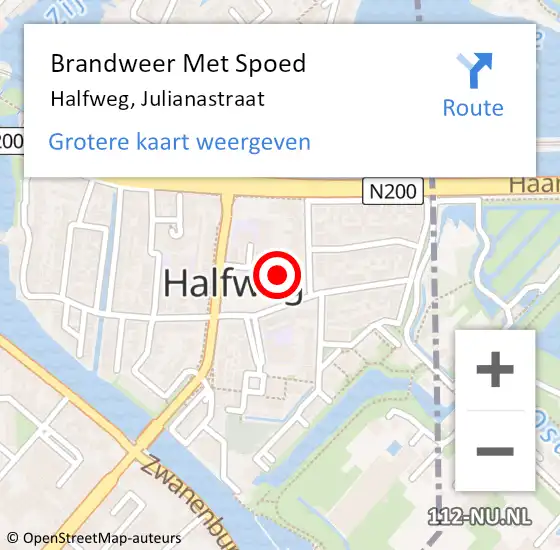 Locatie op kaart van de 112 melding: Brandweer Met Spoed Naar Halfweg, Julianastraat op 24 november 2023 18:39
