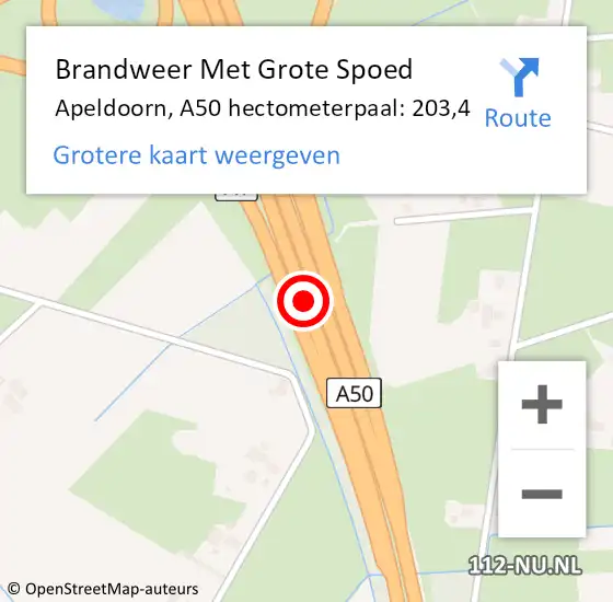 Locatie op kaart van de 112 melding: Brandweer Met Grote Spoed Naar Apeldoorn, A50 hectometerpaal: 203,4 op 1 december 2023 17:58