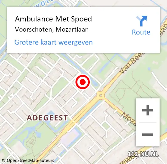 Locatie op kaart van de 112 melding: Ambulance Met Spoed Naar Voorschoten, Mozartlaan op 2 december 2023 17:39