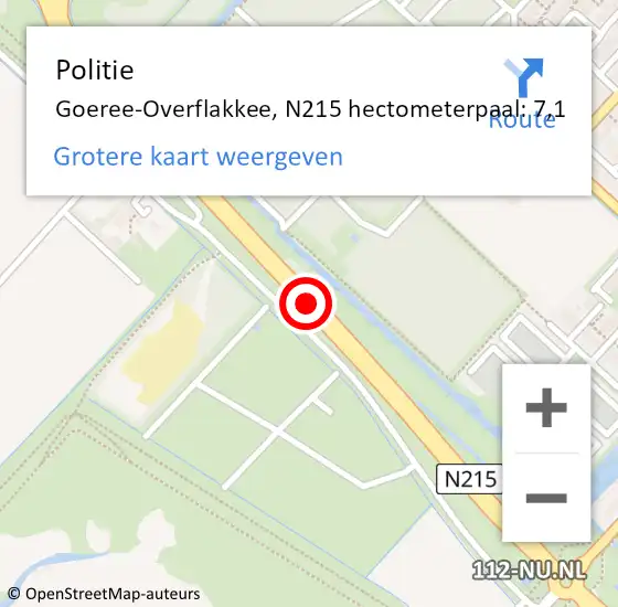 Locatie op kaart van de 112 melding: Politie Goeree-Overflakkee, N215 hectometerpaal: 7,1 op 3 december 2023 16:43