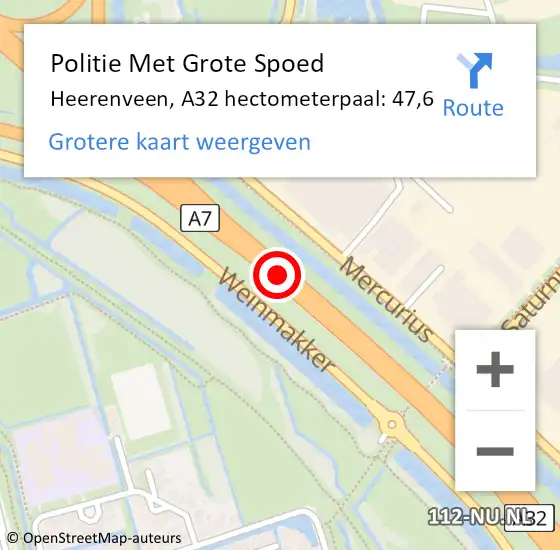 Locatie op kaart van de 112 melding: Politie Met Grote Spoed Naar Heerenveen, A32 hectometerpaal: 47,6 op 11 december 2023 08:25