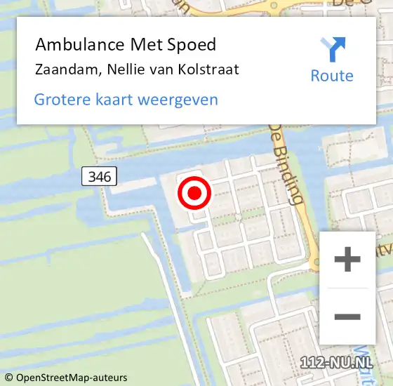Locatie op kaart van de 112 melding: Ambulance Met Spoed Naar Zaandam, Nellie van Kolstraat op 11 december 2023 13:28