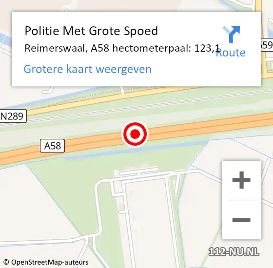 Locatie op kaart van de 112 melding: Politie Met Grote Spoed Naar Reimerswaal, A58 hectometerpaal: 123,1 op 16 december 2023 20:39