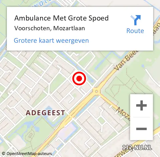 Locatie op kaart van de 112 melding: Ambulance Met Grote Spoed Naar Voorschoten, Mozartlaan op 16 december 2023 21:14