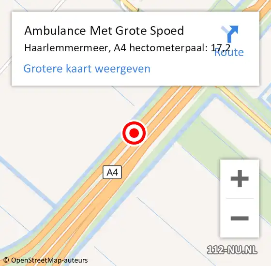 Locatie op kaart van de 112 melding: Ambulance Met Grote Spoed Naar Haarlemmermeer, A4 hectometerpaal: 17,2 op 17 december 2023 06:33