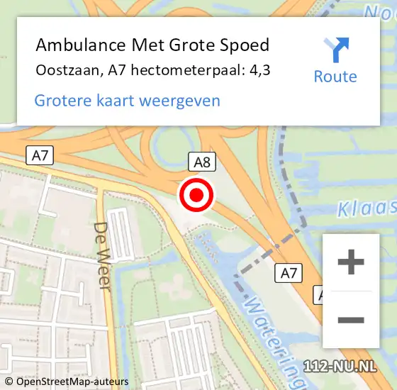 Locatie op kaart van de 112 melding: Ambulance Met Grote Spoed Naar Oostzaan, A7 hectometerpaal: 4,3 op 19 december 2023 07:12