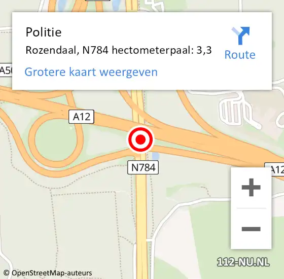 Locatie op kaart van de 112 melding: Politie Rozendaal, N784 hectometerpaal: 3,3 op 20 december 2023 08:05