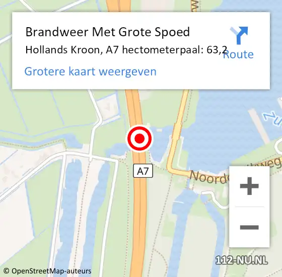 Locatie op kaart van de 112 melding: Brandweer Met Grote Spoed Naar Hollands Kroon, A7 hectometerpaal: 63,2 op 21 december 2023 16:56