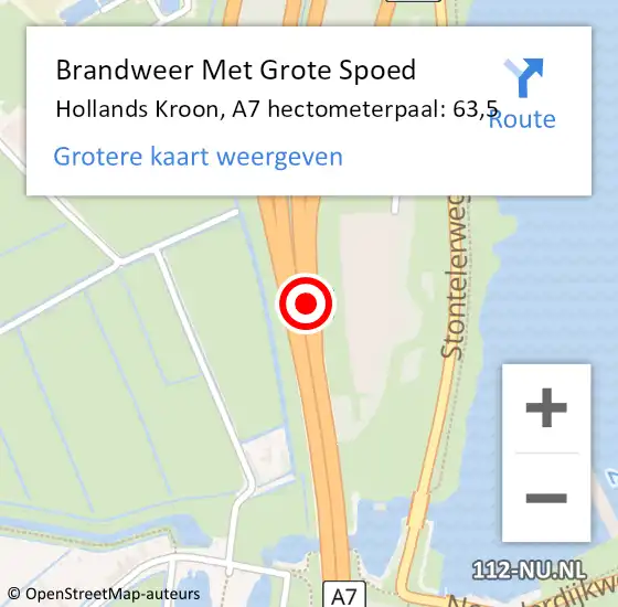 Locatie op kaart van de 112 melding: Brandweer Met Grote Spoed Naar Hollands Kroon, A7 hectometerpaal: 63,5 op 21 december 2023 18:49
